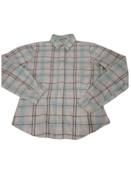 Roper Tops - Roper Girls Pearl Snap Western Long Sleeve Shirt Blue & Gray Shimmer Size S